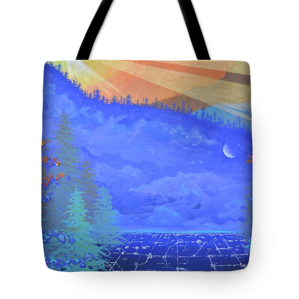 Sunrise Tote Bag featuring the painting Find Your Horizon - Fragment by Ashley Wright