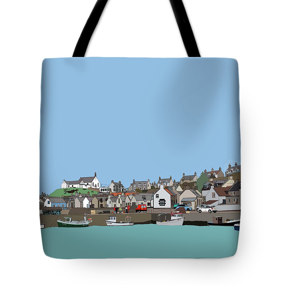 Findochty Tote Bag featuring the digital art Findochty by John Mckenzie