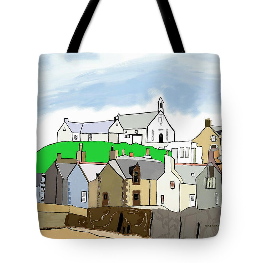 Landscape Tote Bag featuring the digital art Findochty by John Mckenzie