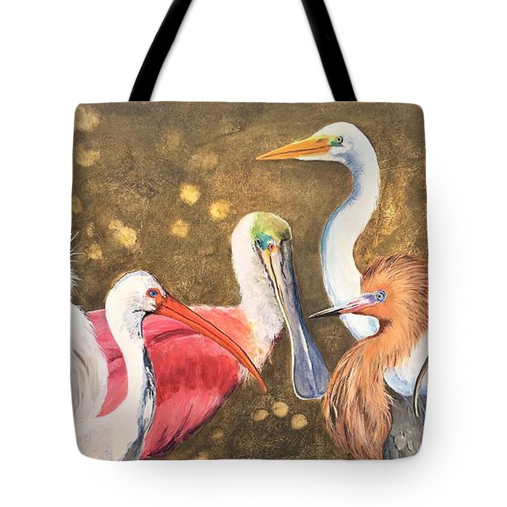 Sea Birds Painting Tote Bag featuring the painting Fine Feathered Friends by Linda Kegley