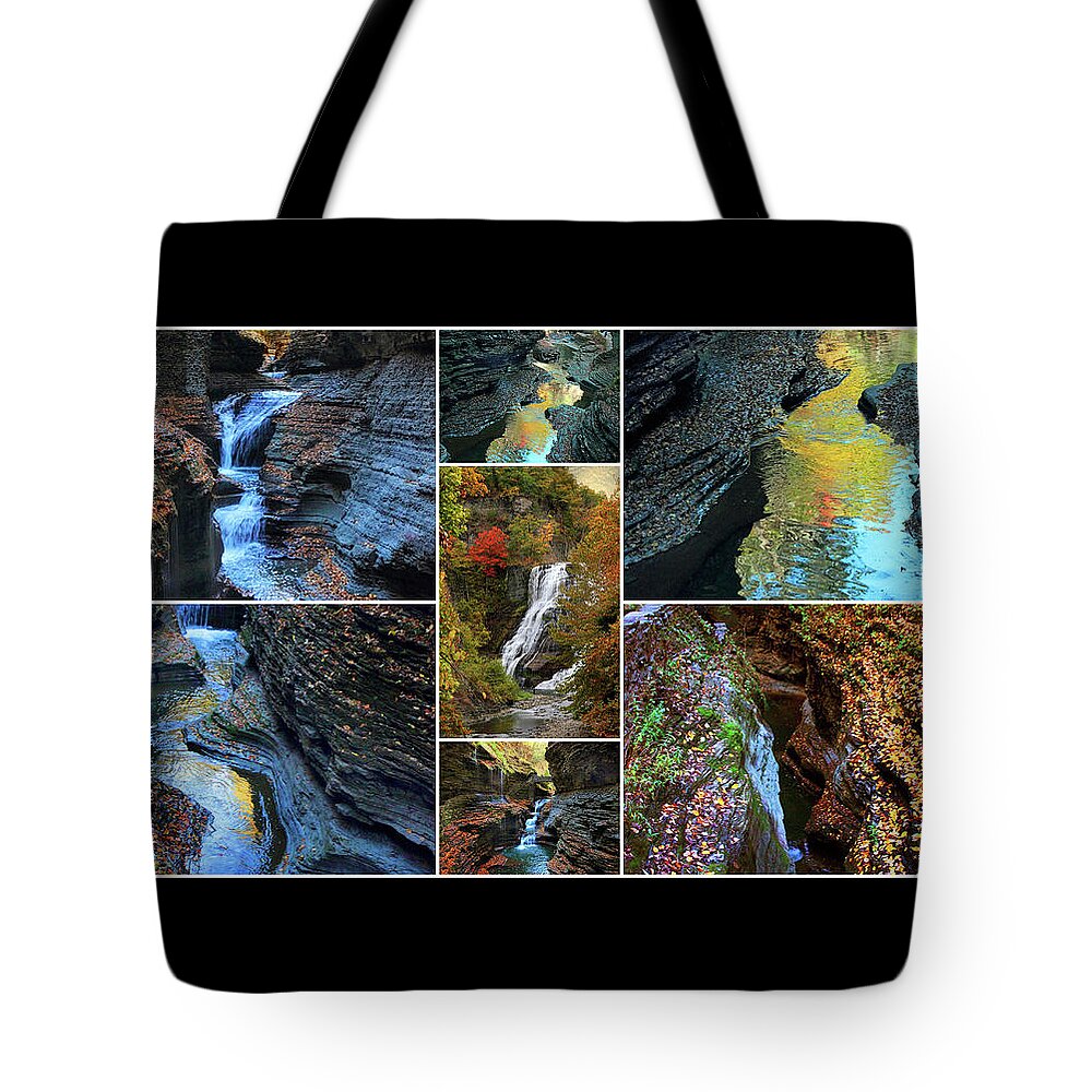 Finger Lakes Tote Bag featuring the photograph Finger Lakes Gorges Collage by Jessica Jenney
