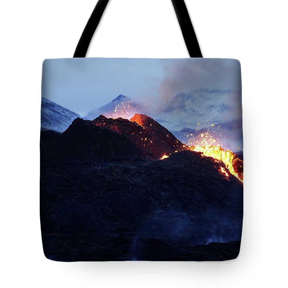 Volcano Tote Bag featuring the photograph Fire and ice #1 #1 by Christopher Mathews