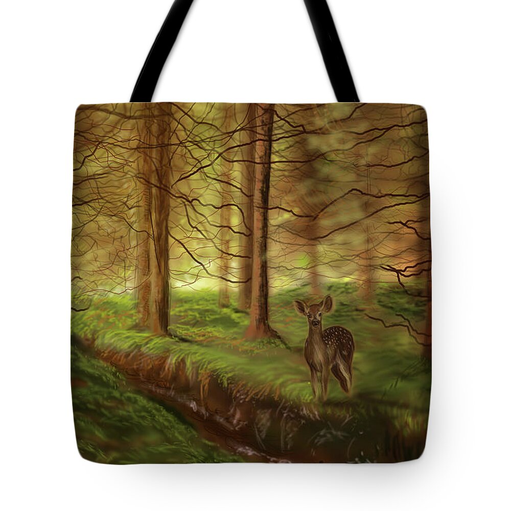 Forest Tote Bag featuring the painting Fire and Icy Forest by Remy Francis