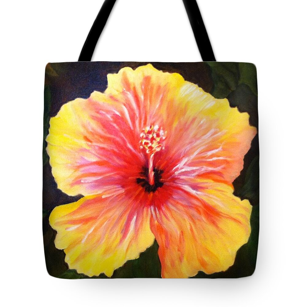 Hibiscus Tote Bag featuring the painting Fire Dancer by Juliette Becker