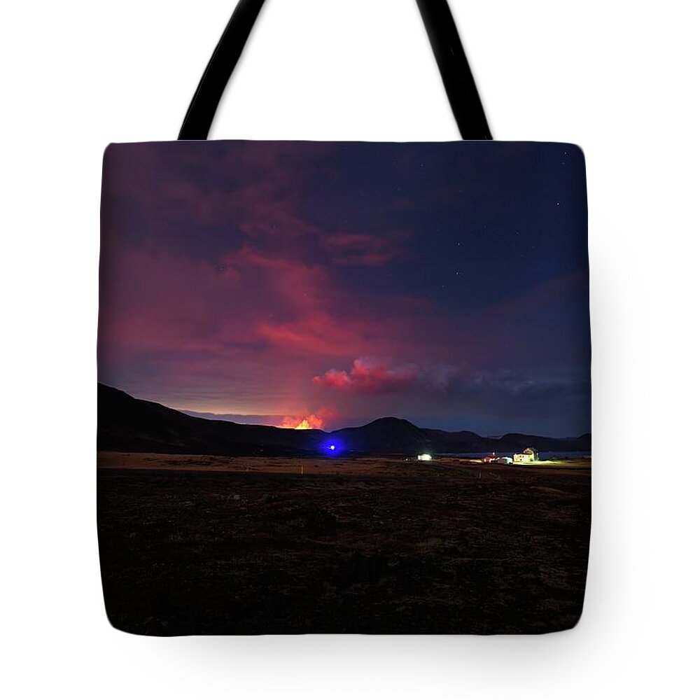 Volcano Tote Bag featuring the photograph Fire in the mountains by Christopher Mathews