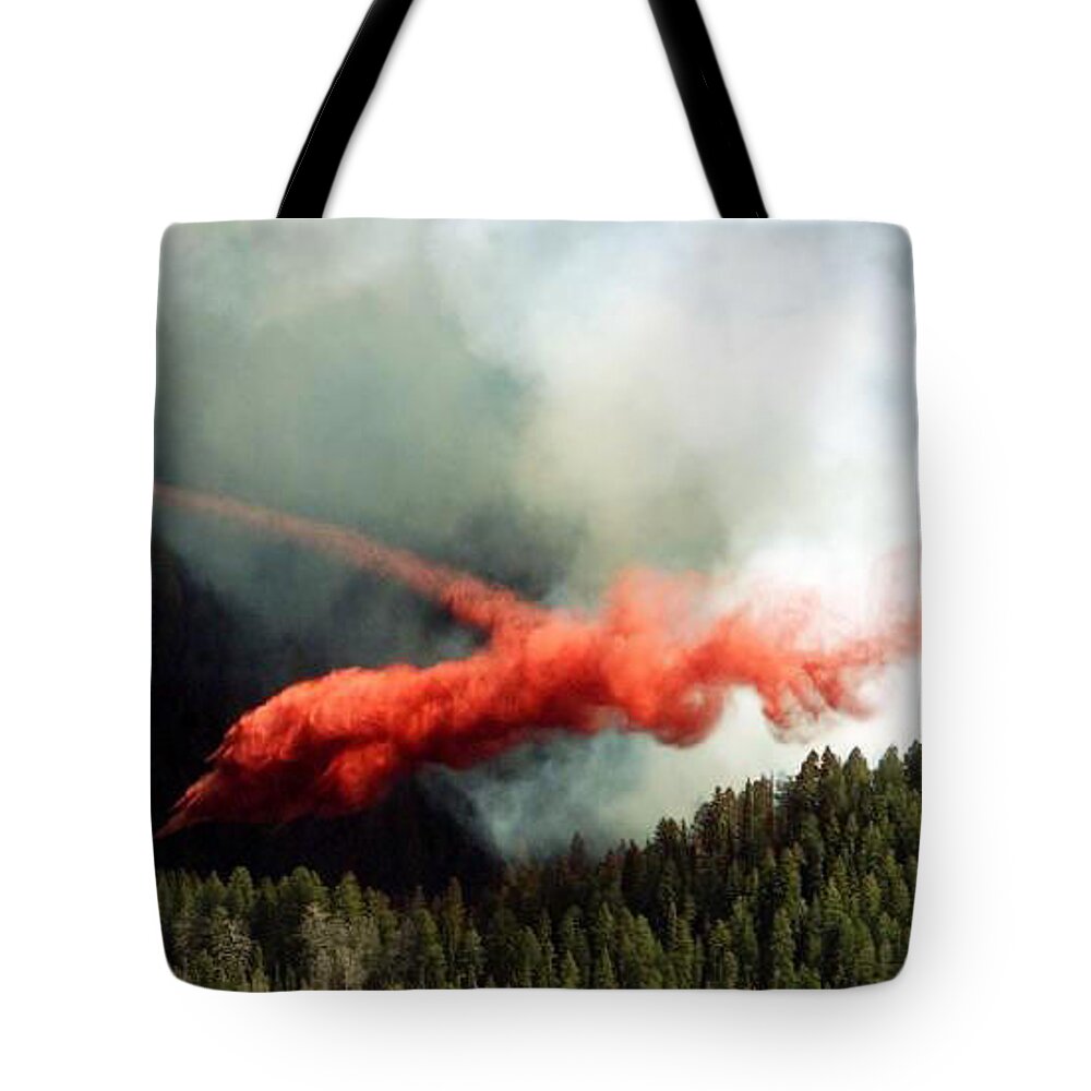 A Tanker Drops Fire Retardant On A Wildfire. Tote Bag featuring the photograph Fire Retardant Drop by Rick Wilking