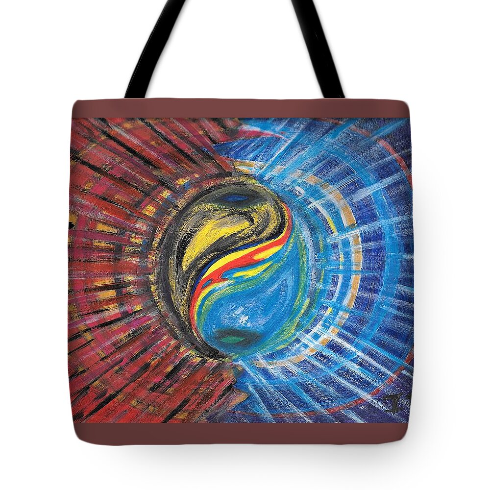 Yin Tote Bag featuring the painting Fire with Ice by Esoteric Gardens KN