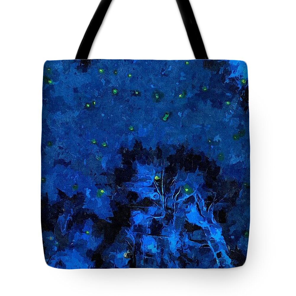 Firefly Tote Bag featuring the mixed media Firefly Night by Christopher Reed