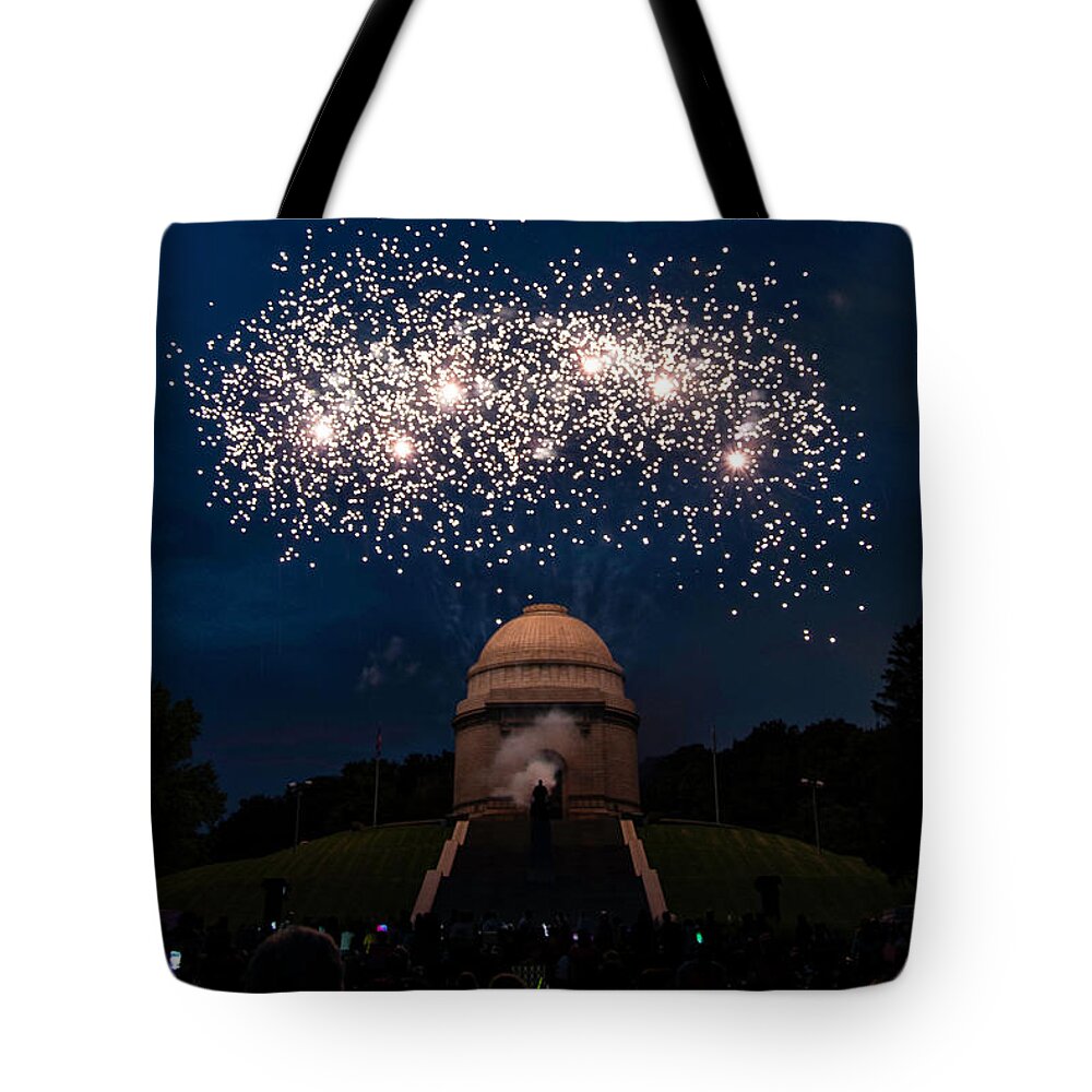 Fireworks Tote Bag featuring the photograph Fireworks at McKinley Memorial 5 by Rosette Doyle