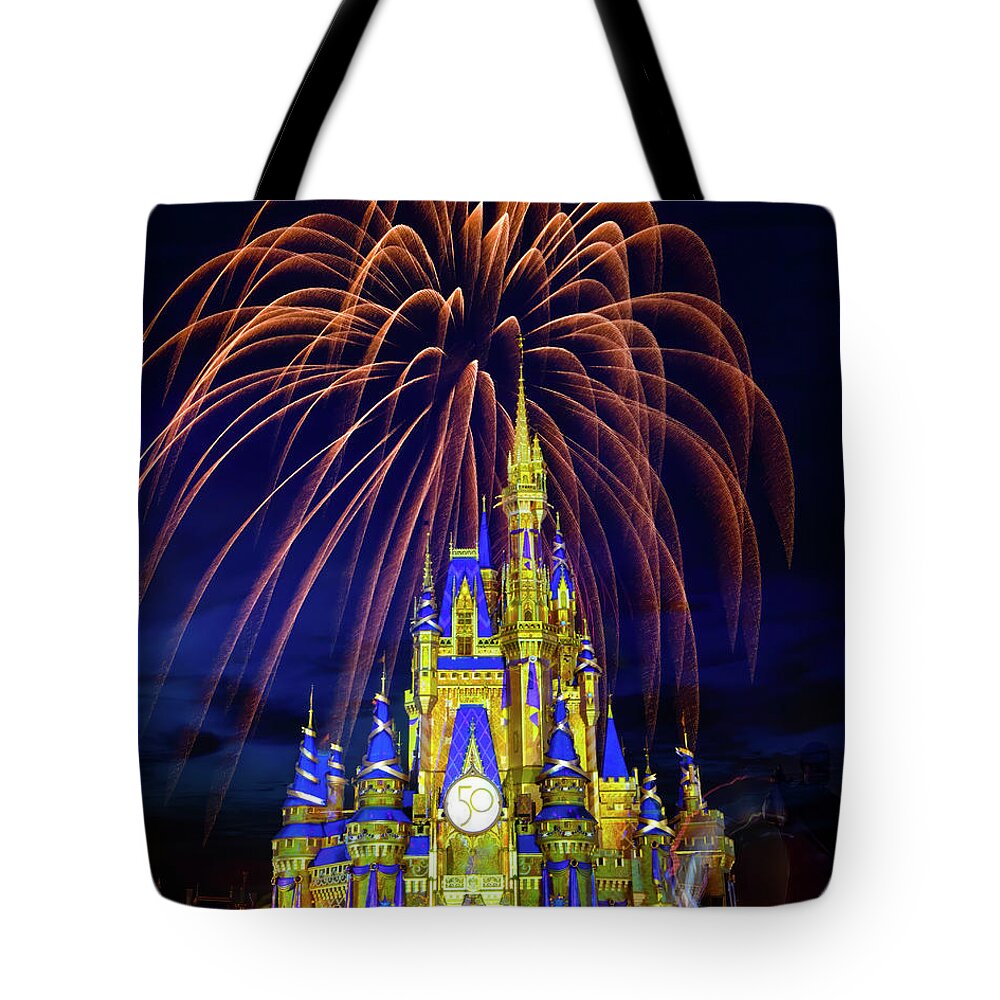 Magic Kingdom Tote Bag featuring the photograph Fireworks at the Magic Kingdom by Mark Andrew Thomas