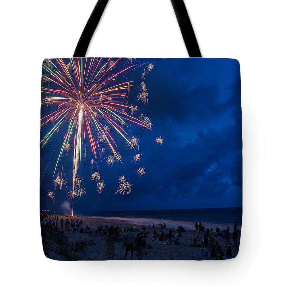 Fireworks Tote Bag featuring the photograph Fireworks by the Sea by WAZgriffin Digital