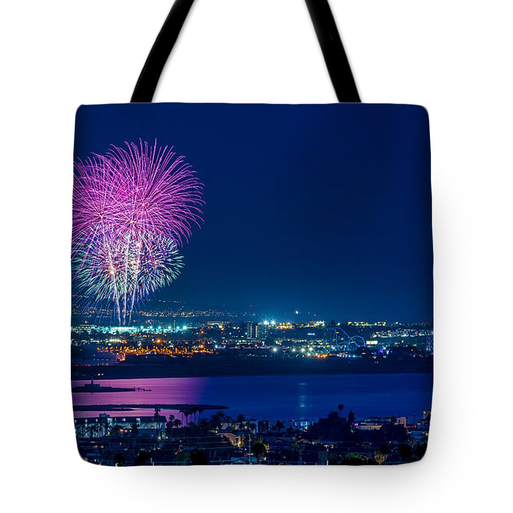 Festival Tote Bag featuring the photograph Fireworks over America's Finest City by Sam Antonio