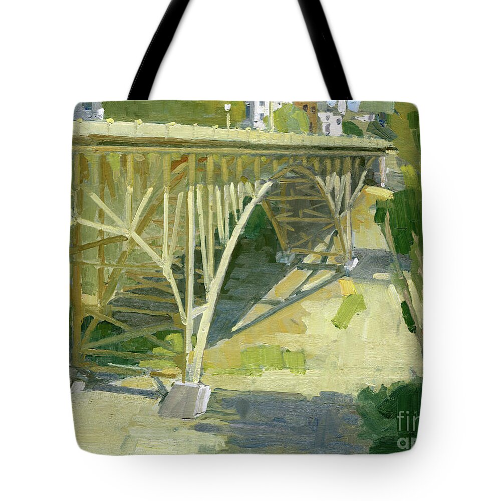 First Avenue Bridge Tote Bag featuring the painting First Ave. Bridge, San Diego by Paul Strahm