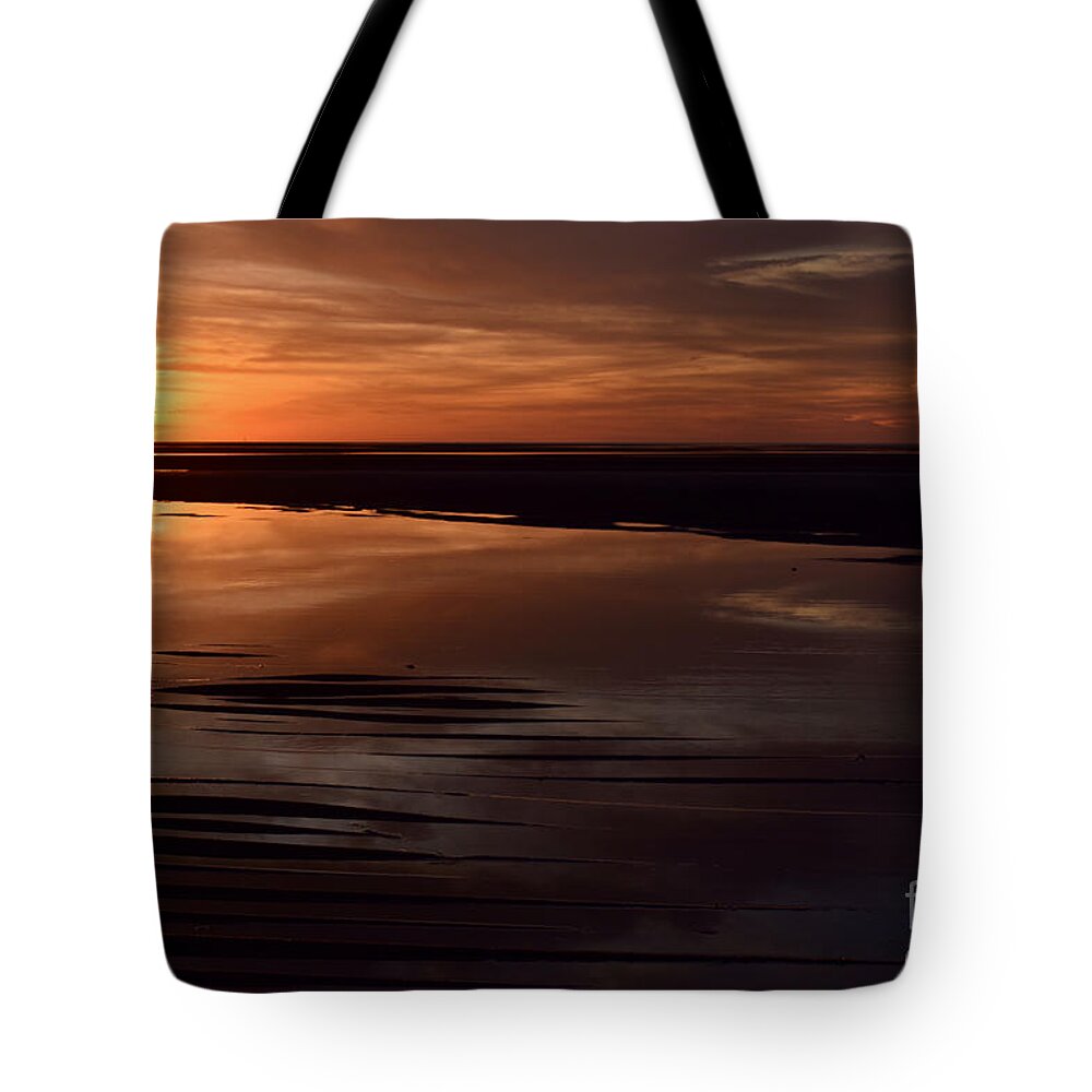 First Encounter Beach Tote Bag featuring the photograph First Encounter Reflections by Debra Banks