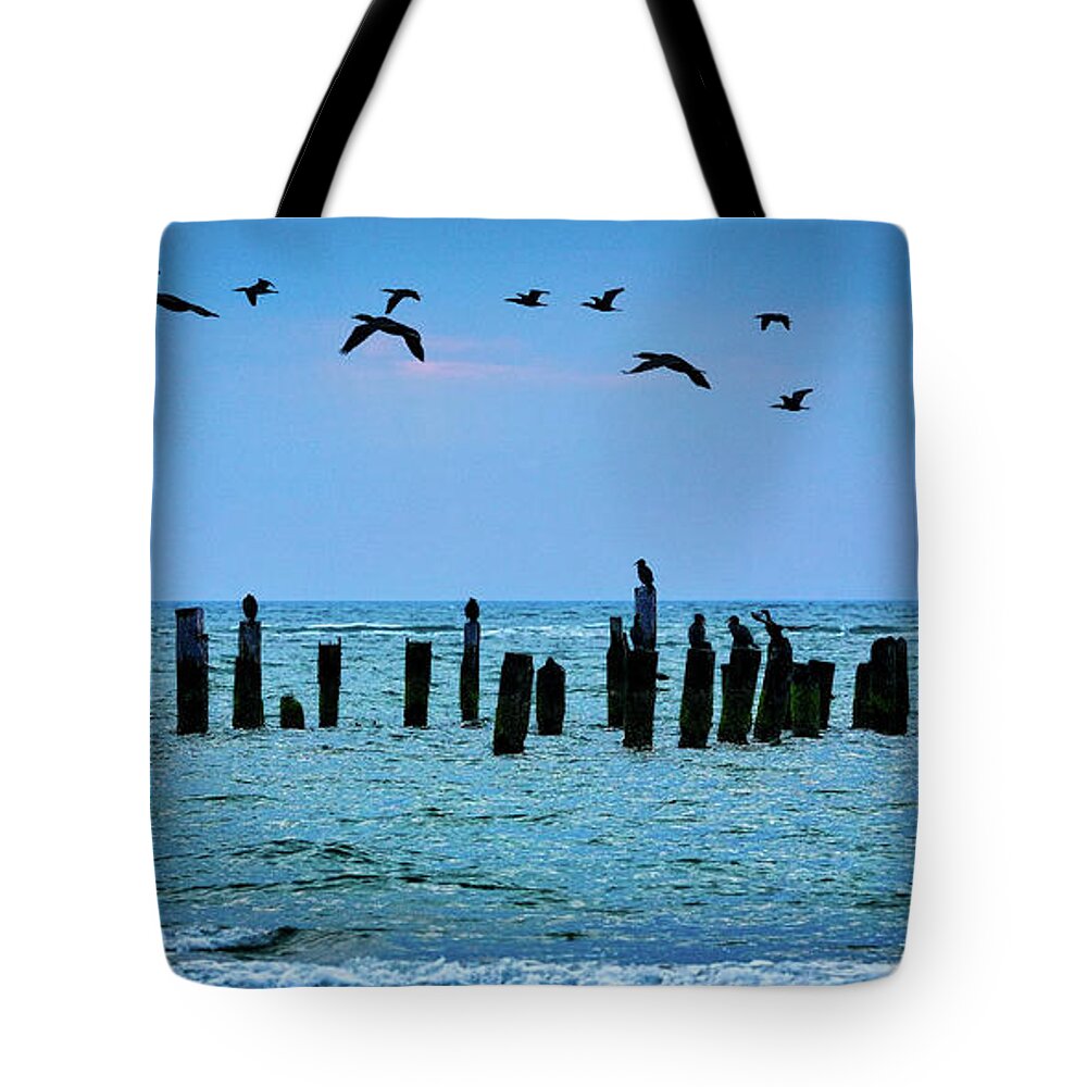 North Carolina Tote Bag featuring the photograph First Flight at First Light by Dan Carmichael