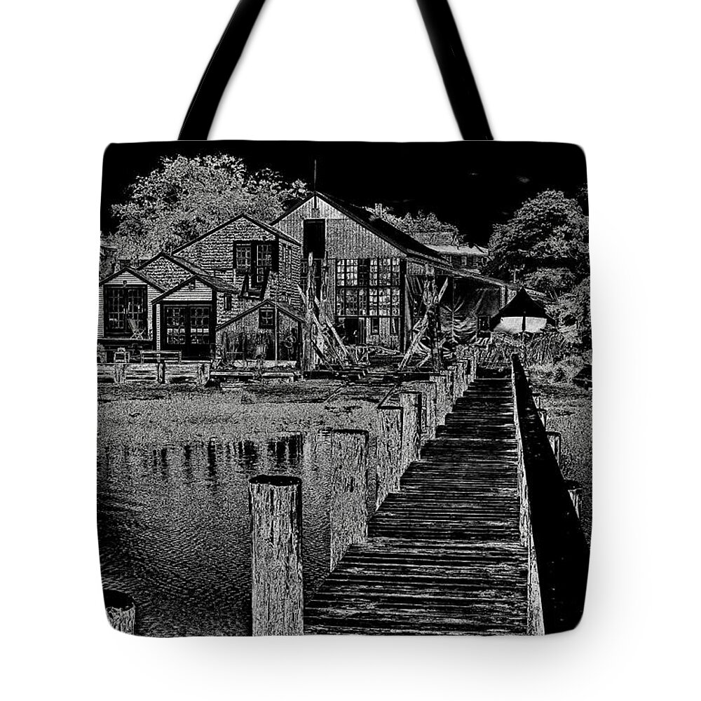 Orange Massachusetts Tote Bag featuring the photograph First Light Boatworks by Tom Singleton