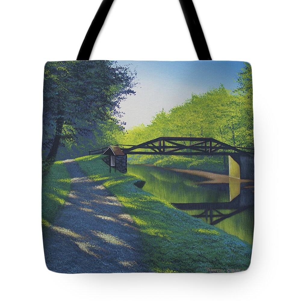 Landscape Tote Bag featuring the painting First Light by Timothy Stanford