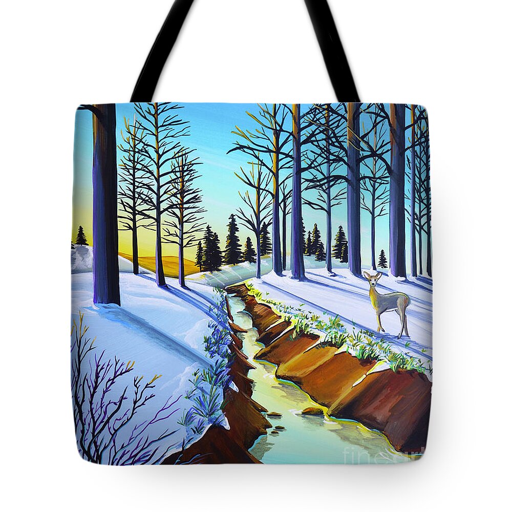 Winter Tote Bag featuring the painting First Morning Light by Cindy Thornton