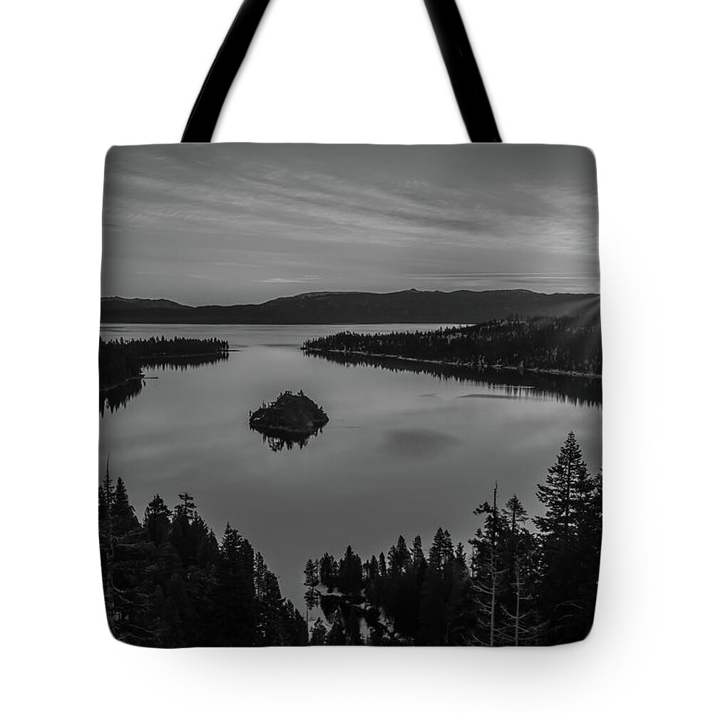 Lake Tahoe Tote Bag featuring the photograph First Rays At Emerald Bay BW by Suzanne Luft