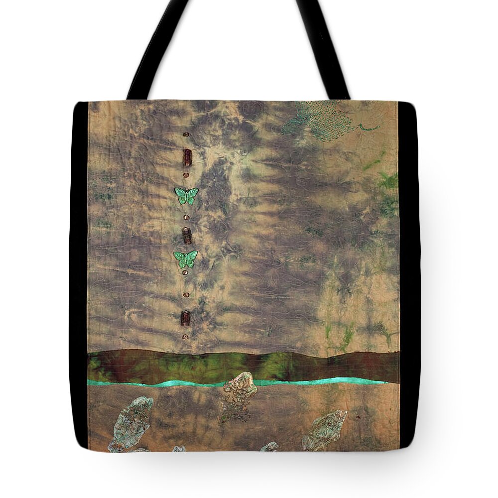 Fiber Art Tote Bag featuring the mixed media Fish and Game by Vivian Aumond