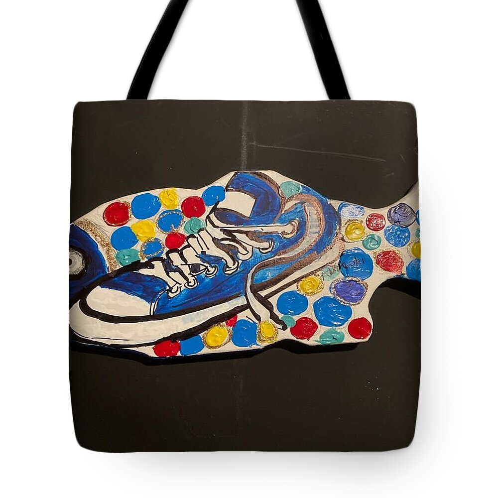  Tote Bag featuring the mixed media Fish by Angie ONeal