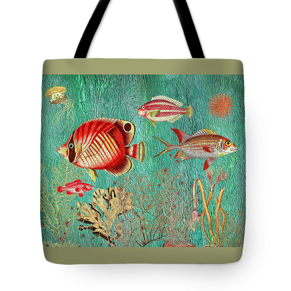 Tropical Fish Tote Bag featuring the mixed media Fish Traffic by Lorena Cassady