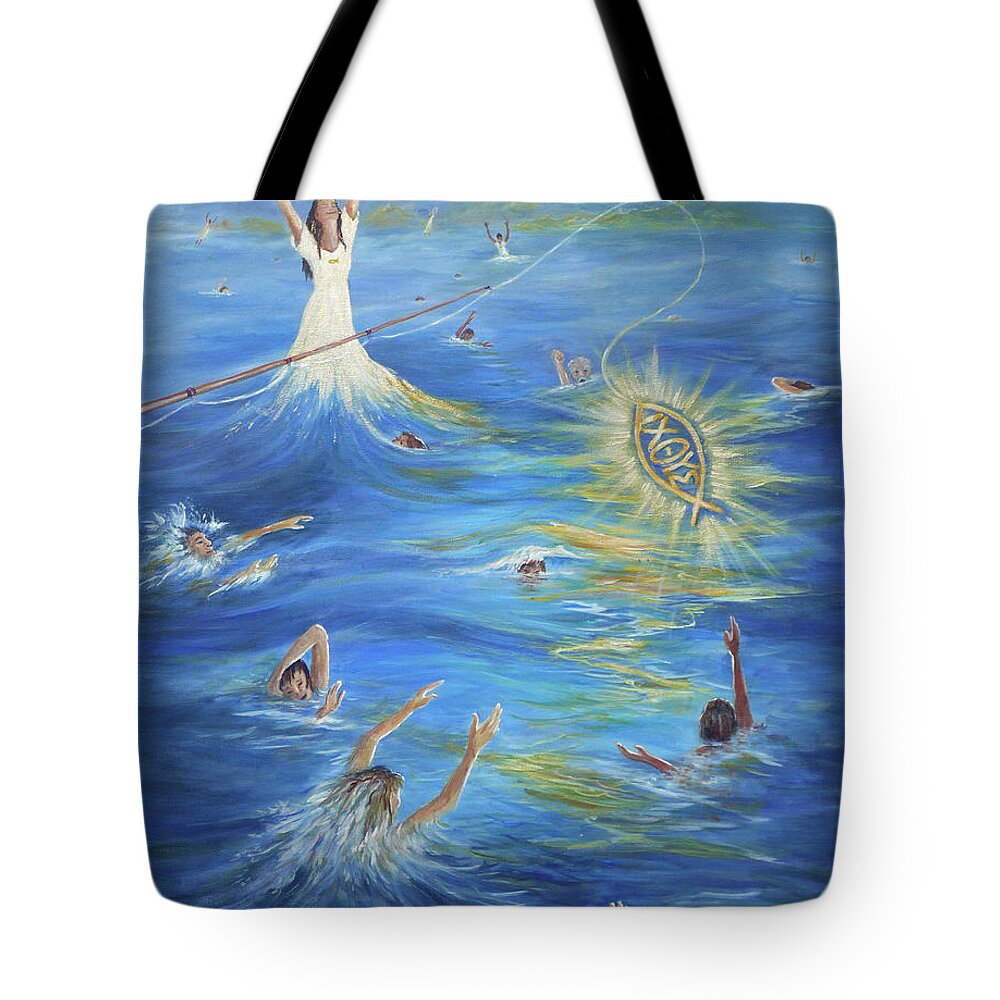 Spiritual Tote Bag featuring the painting Fishers of Men by Deborah Smith