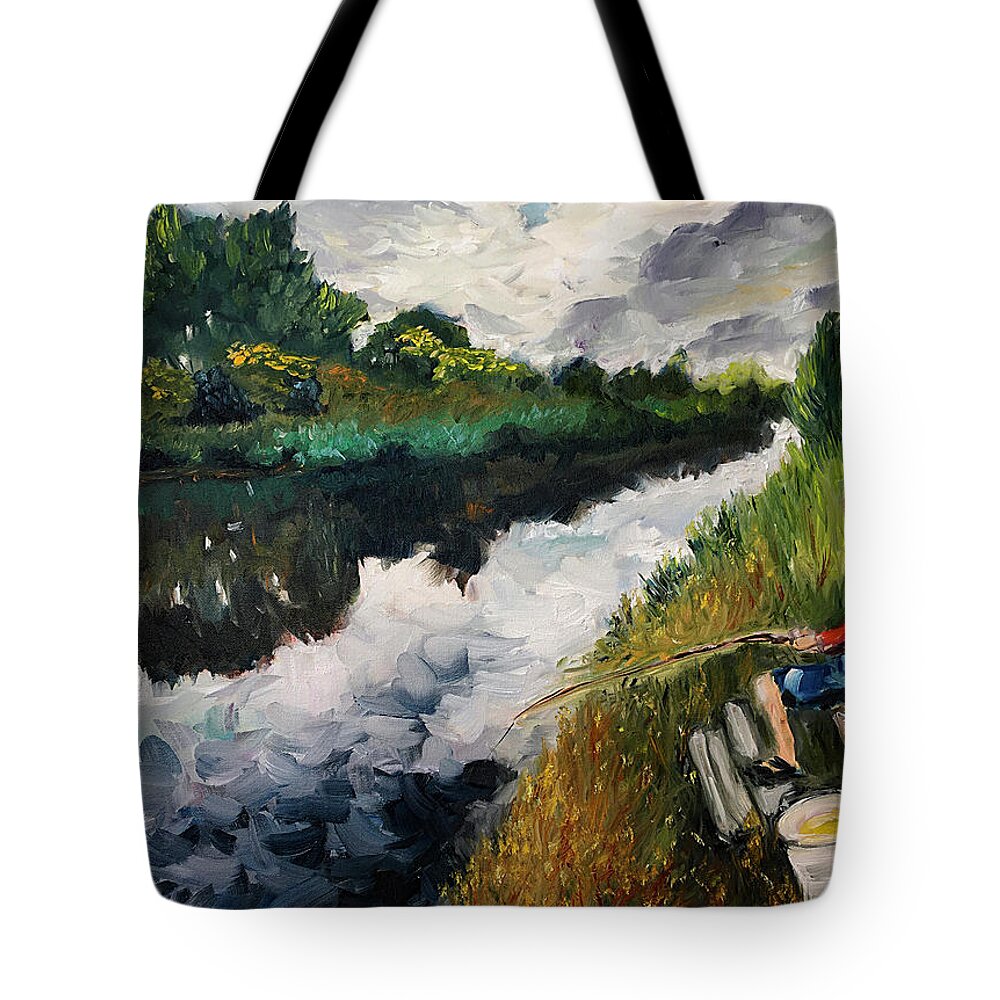 Fishing Tote Bag featuring the painting Fishing in Groningen by Roxy Rich