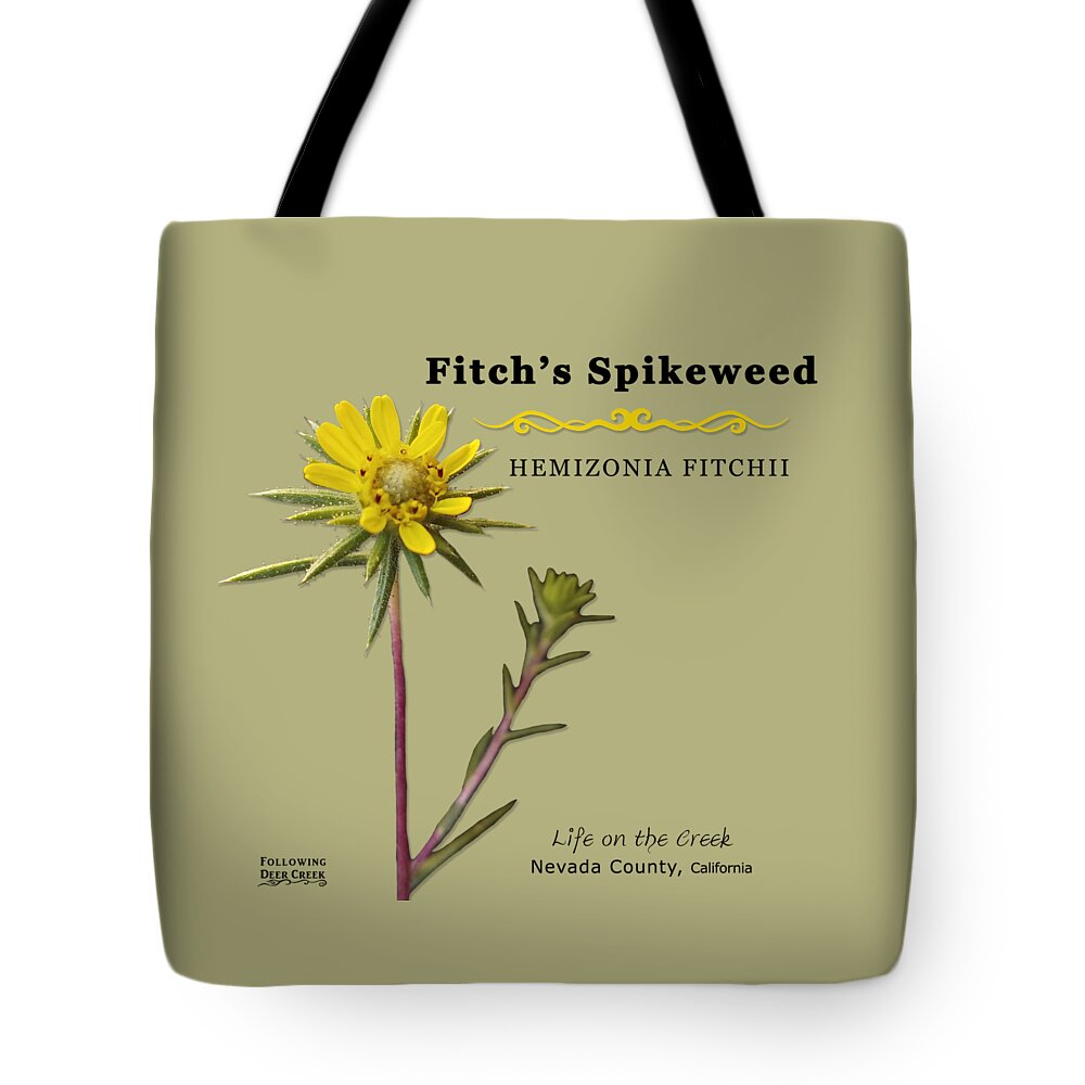 Fitch's Spikeweed Tote Bag featuring the digital art Fitch's Spikeweed Hemizonia Fitchi by Lisa Redfern