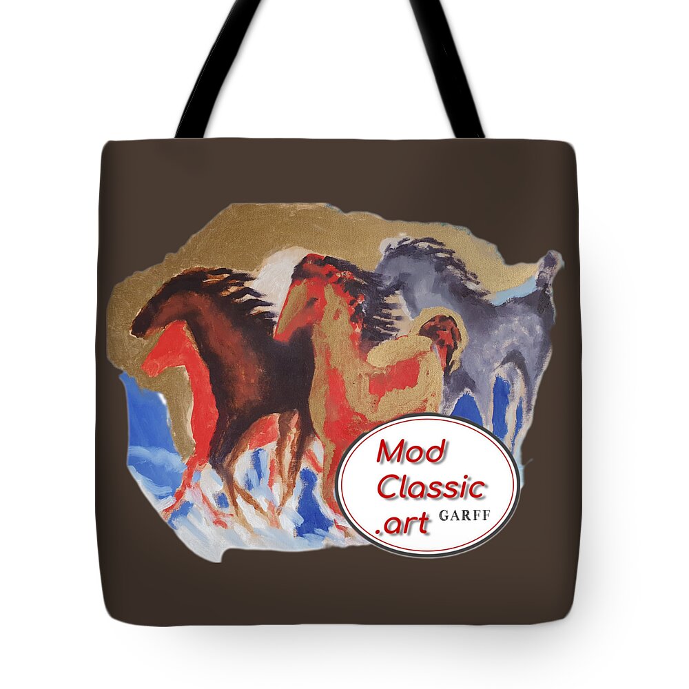 Guitars Tote Bag featuring the painting Five Horses ModClassic Art by Enrico Garff