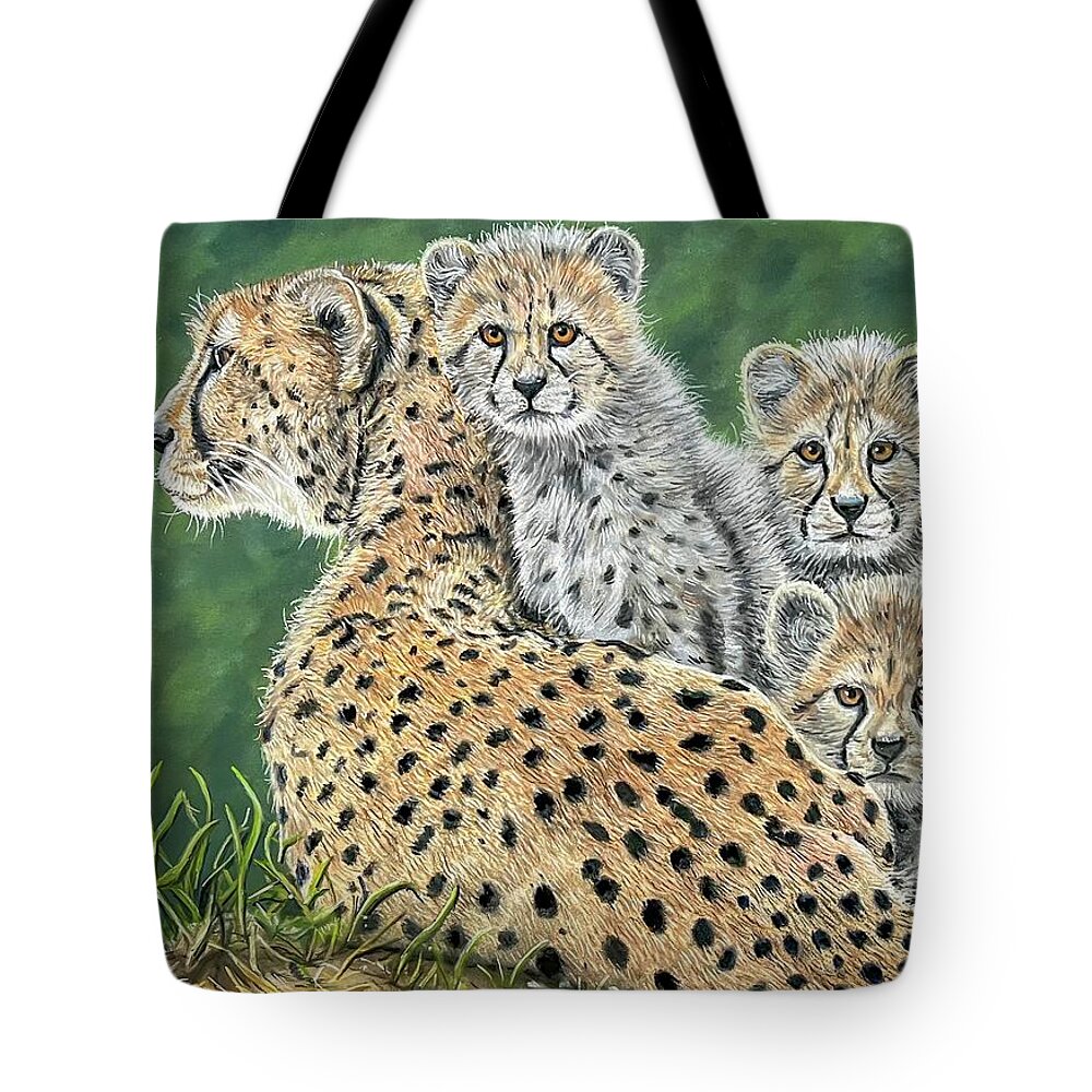 Cheetah Tote Bag featuring the painting Five Speed by Mark Ray