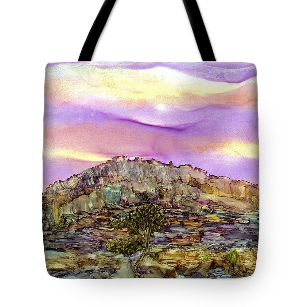 Sunrise Tote Bag featuring the painting Flag Raising Time by Angela Marinari