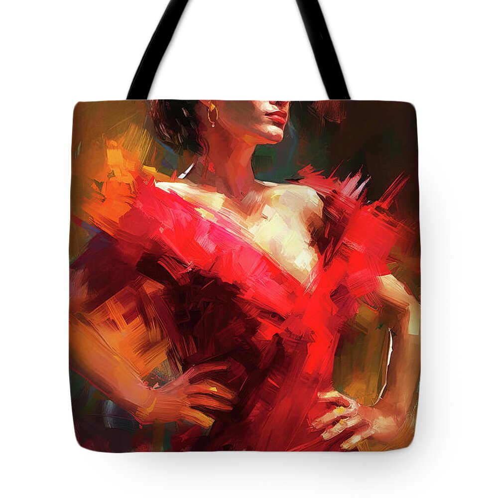Flamenco Tote Bag featuring the painting Flamenco Dancer, 17 by AM FineArtPrints