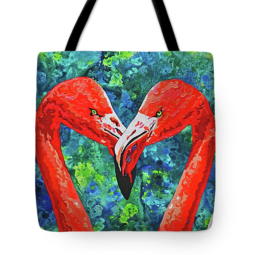 Mingle Tote Bag featuring the painting FlaMingle by Thom MADro