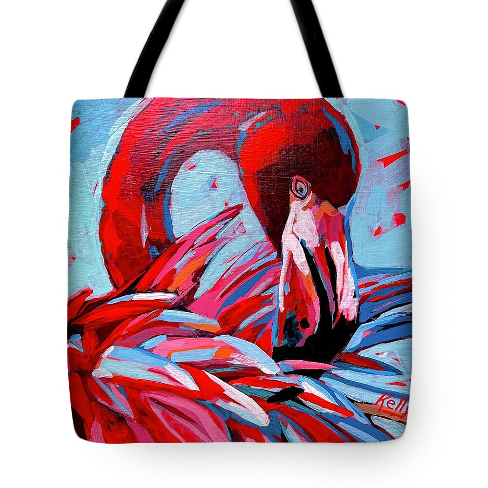 Flamingo Tote Bag featuring the painting Lady in Red by Kelly Smith