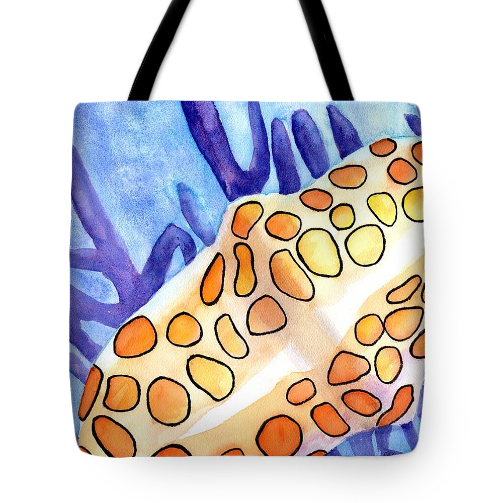 Seashell Tote Bag featuring the painting Flamingo Tongue Snail Shell by Carlin Blahnik CarlinArtWatercolor