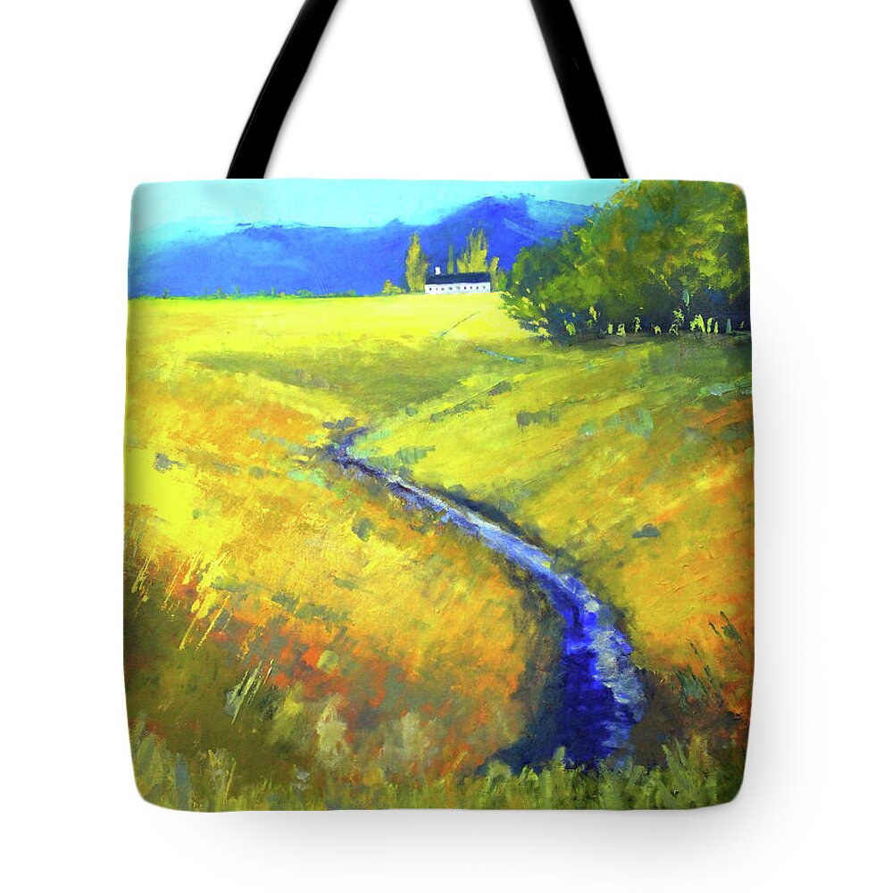 Rural Pasture Tote Bag featuring the painting Flett's Field by Nancy Merkle