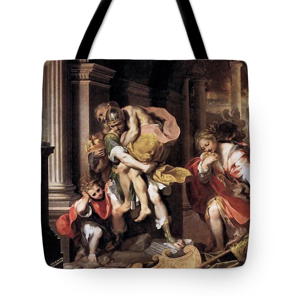 Frederico Barocci Tote Bag featuring the painting Flight of Aeneas from Troy by Frederico Barocci
