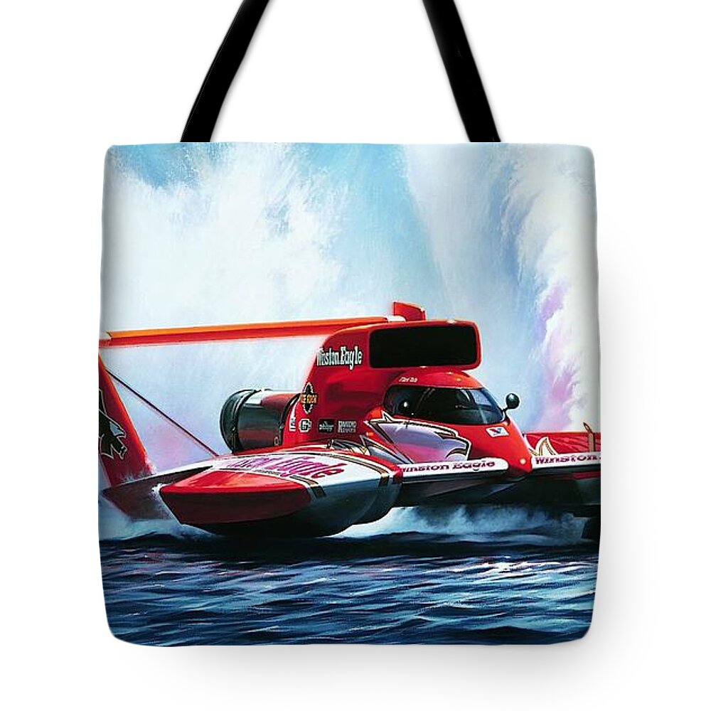 Drag Racing Nhra Top Fuel Funny Car John Force Kenny Youngblood Nitro Champion March Meet Images Image Race Track Fuel Unlimited Hydroplane Mark Tate Winston Eagle Boat Boats Tote Bag featuring the painting Flight of the Eagle by Kenny Youngblood
