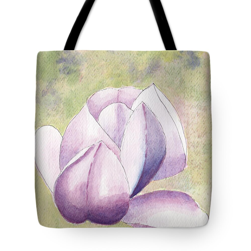 Trees In Spring Tote Bag featuring the painting Floating Magnolia by Anne Katzeff