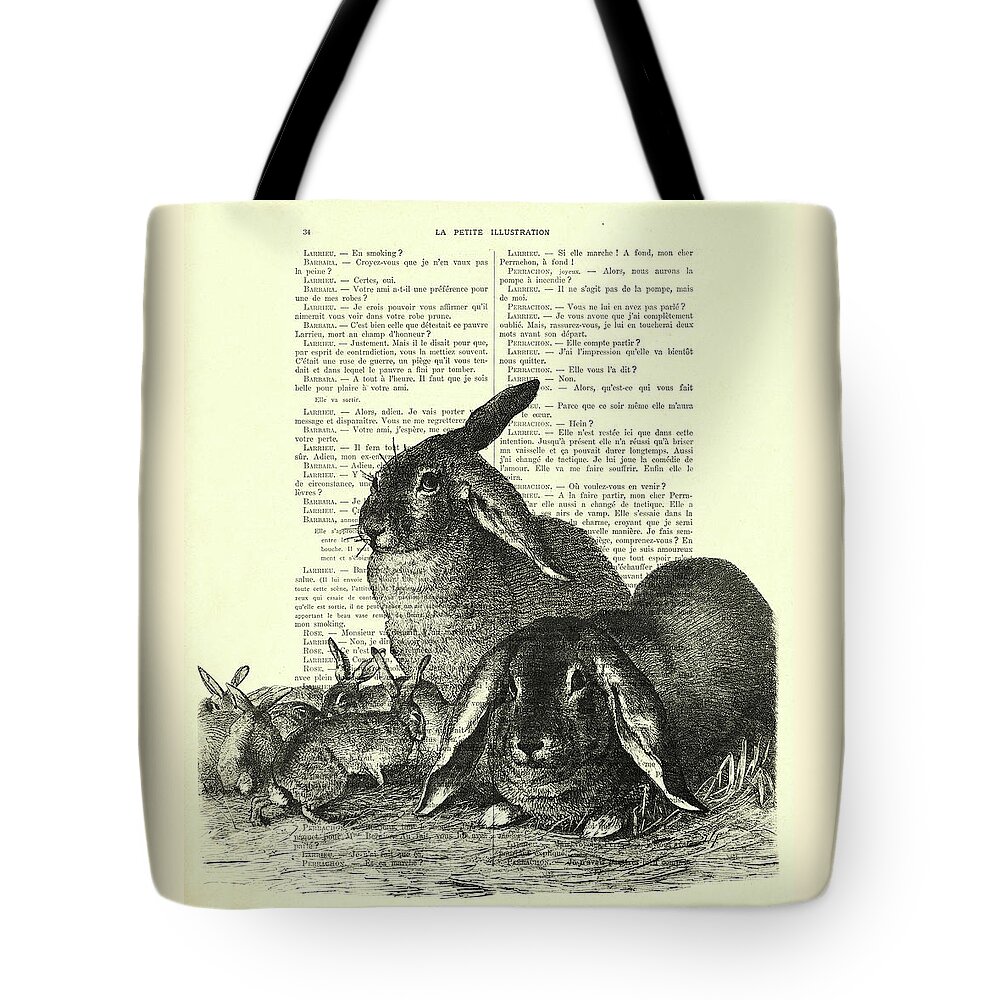 Bunny Tote Bag featuring the digital art Floppy eared bunny family, Easter art by Madame Memento
