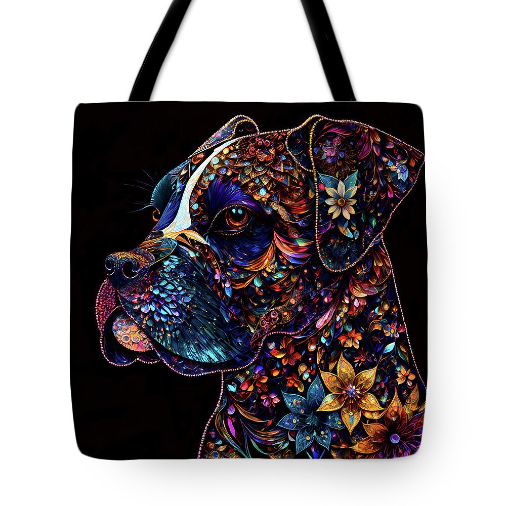 Boxers Tote Bag featuring the digital art Flora the Boxer Dog by Peggy Collins