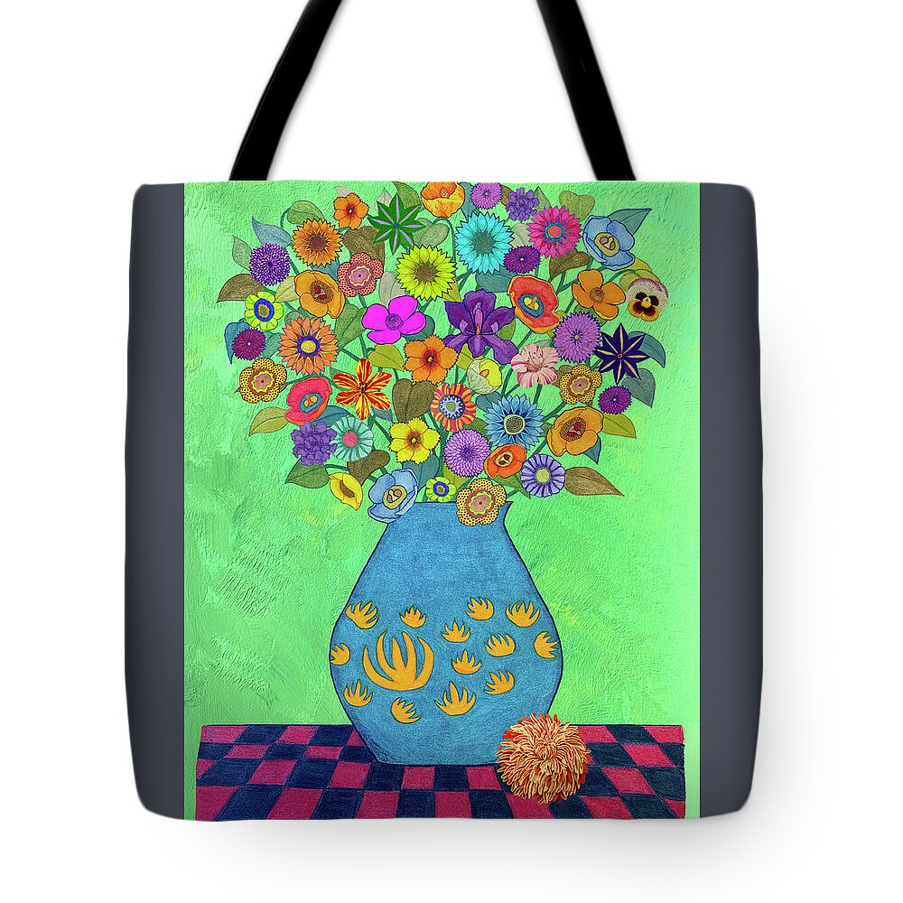 Floral Bouquet Tote Bag featuring the mixed media Floral Bouquet on Green by Lorena Cassady