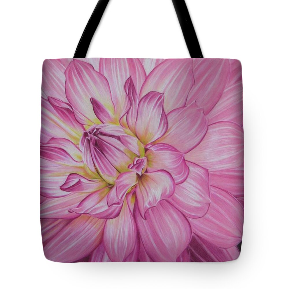 Dahlia Tote Bag featuring the drawing Floral Burst by Kelly Speros