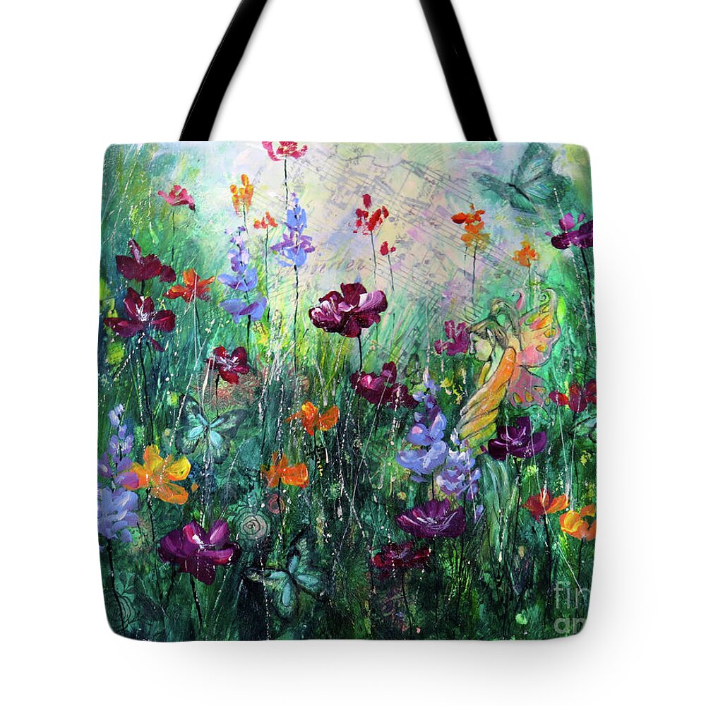 Fairy Tote Bag featuring the mixed media Floral Fantasy by Zan Savage