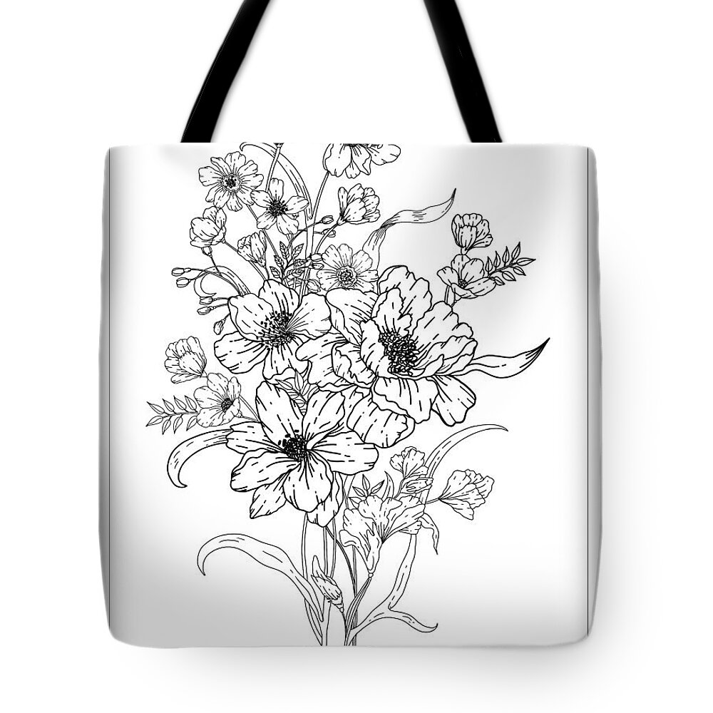 Flower Bouquet Coloring Page Tote Bag by Lisa Brando - Fine Art America