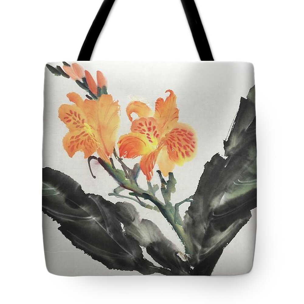 Flower Tote Bag featuring the painting Embrace Nature with Open Your Minds by Carmen Lam