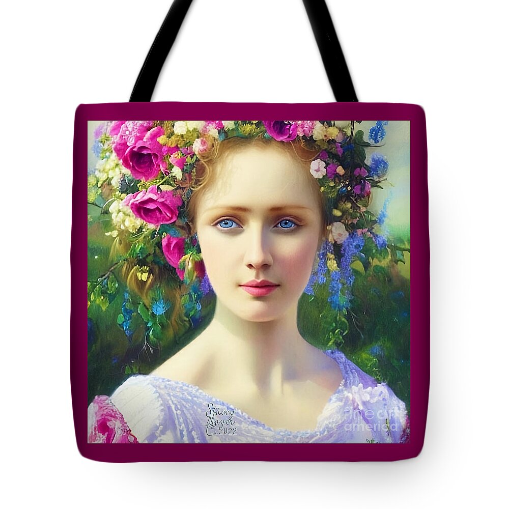 Flower Art Tote Bag featuring the digital art Flower Fantasy Caroline by Stacey Mayer