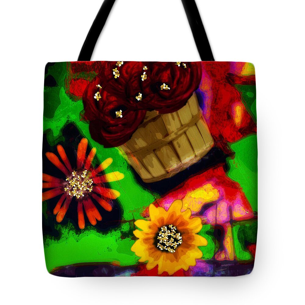 Abstract Art Tote Bag featuring the mixed media Flower Power by Canessa Thomas