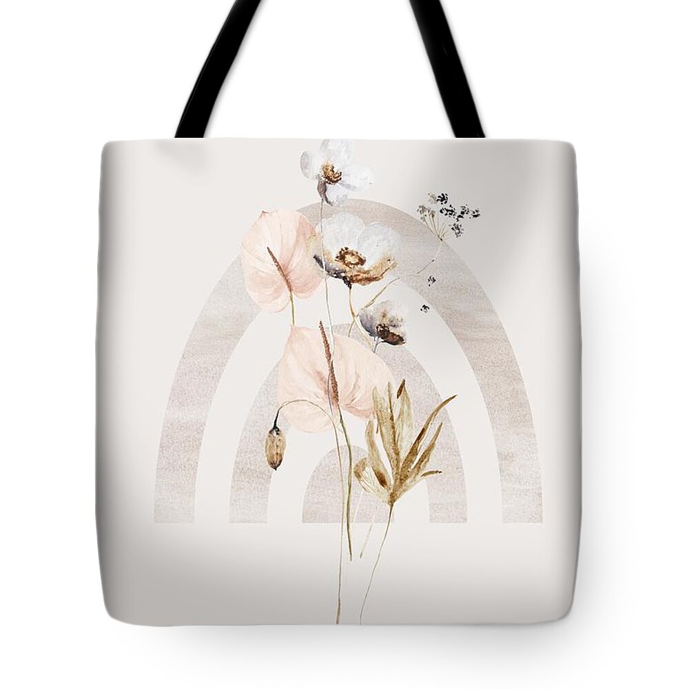 Pressed Flowers Tote Bag featuring the digital art Flower Rainbow Watercolor by Georgia Clare